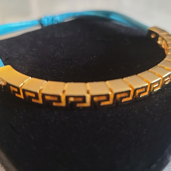 Versace Greca Slide Bracelet, Adjustable, Blue | Goldtone, NIB - Picture 6 of 15